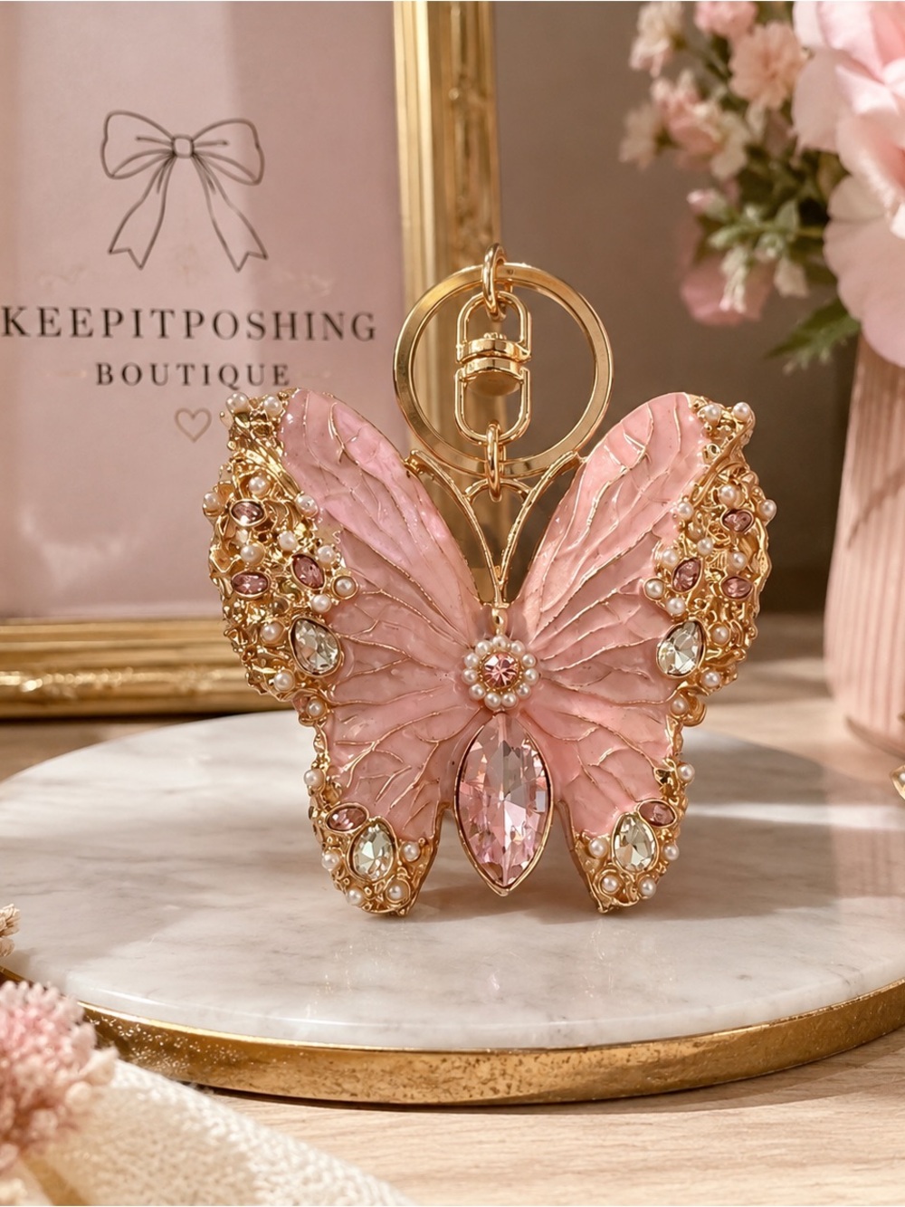 Pink Butterfly Keychain Charm